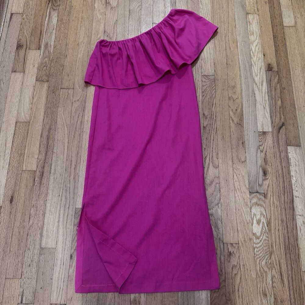 Pomander Place by Tuckernuck pink Fuschia Midi Dress Small one shoulder ruffle